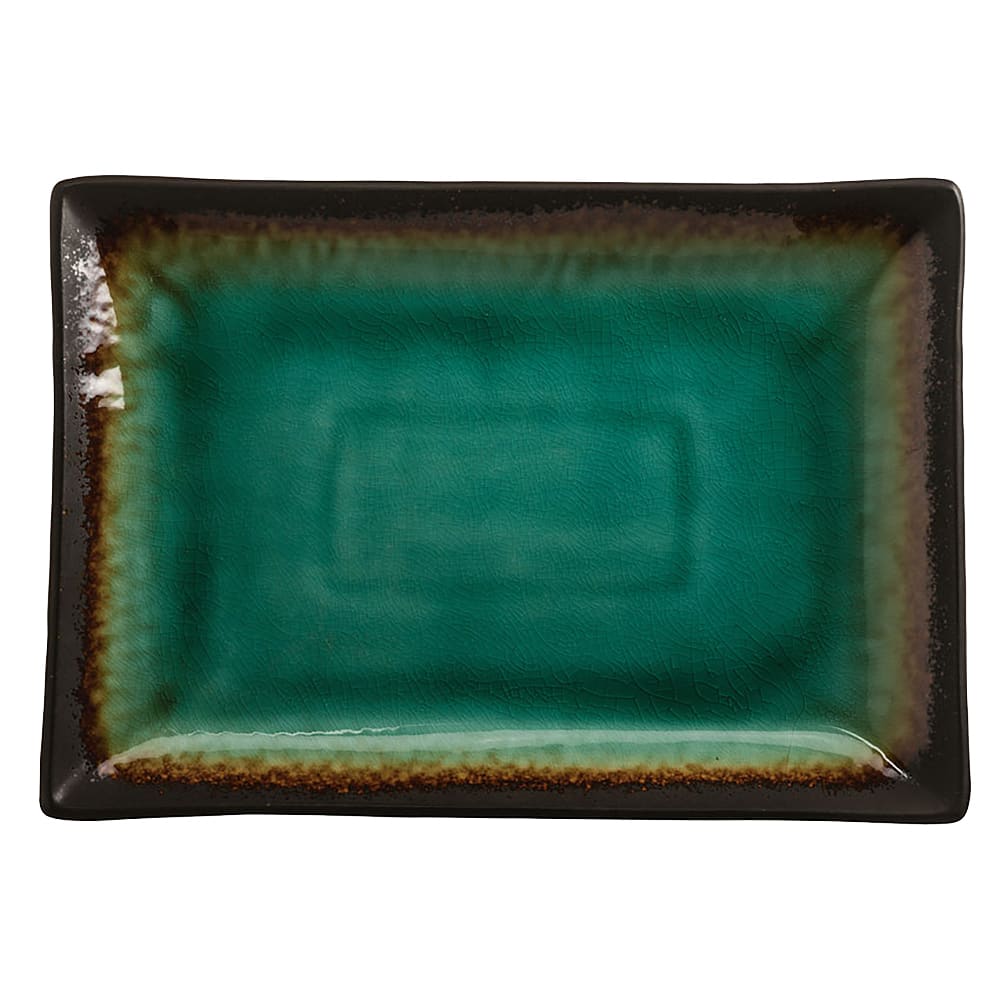 Libbey BF-13 Rectangular Ceramic Platter, 13" x 9 1/4", Turquoise w/ Dark Brown Rim, Hakone