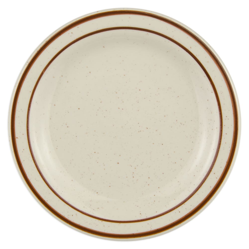 Libbey DSD-5 5 1/2" Round Desert Sand Plate - Speckled, (2) Brown Bands