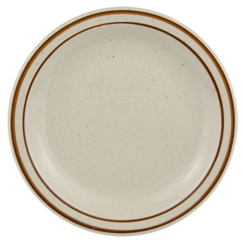Libbey DSD-6 6 1/2" Round Desert Sand Plate - Speckled, (2) Brown Bands