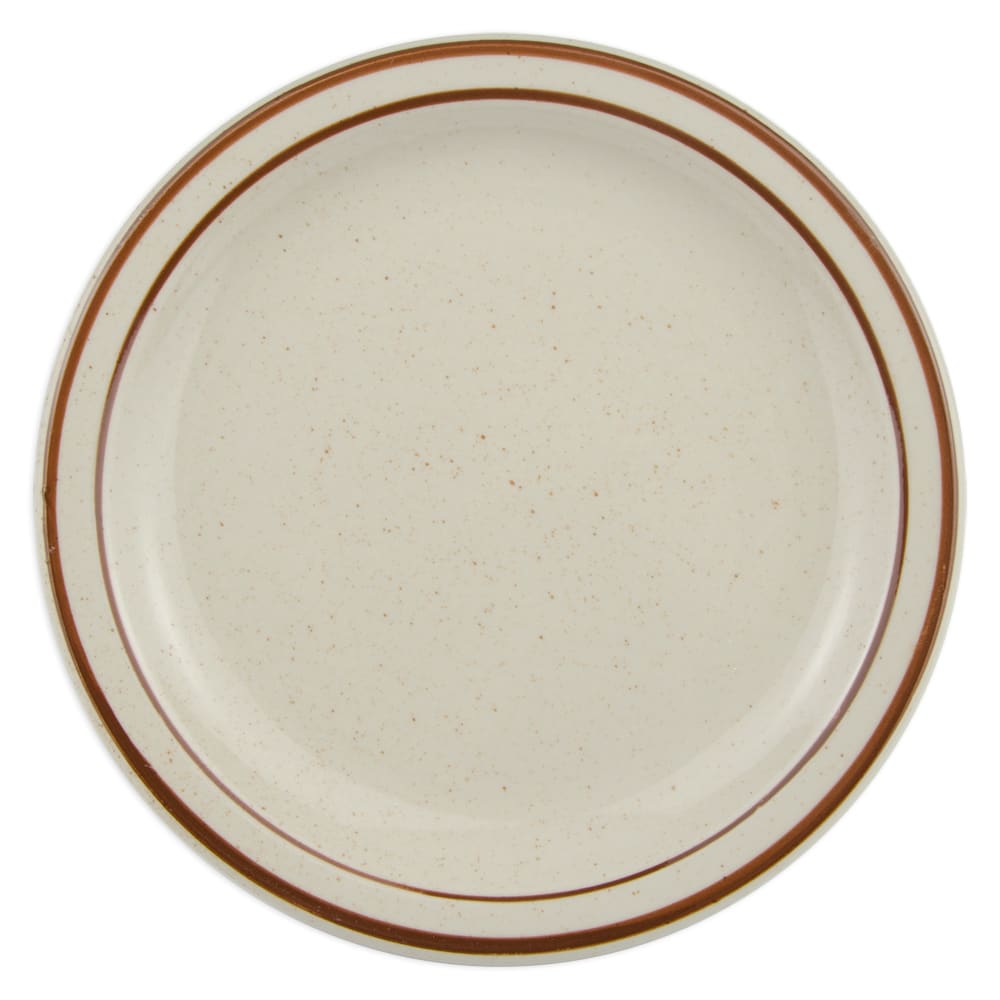 Libbey DSD-7 7 1/4" Round Desert Sand Plate - Speckled, (2) Brown Bands