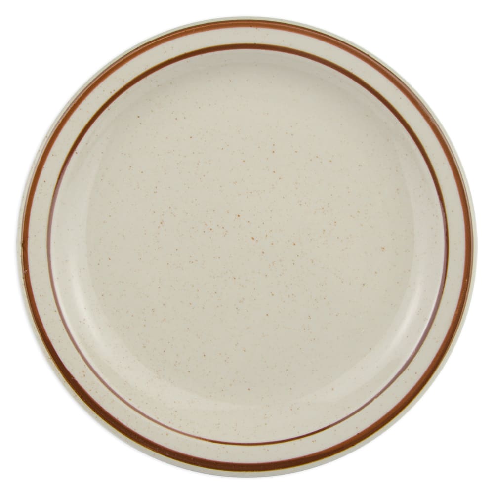 Libbey DSD-8 9" Round Desert Sand Plate - Speckled, (2) Brown Bands