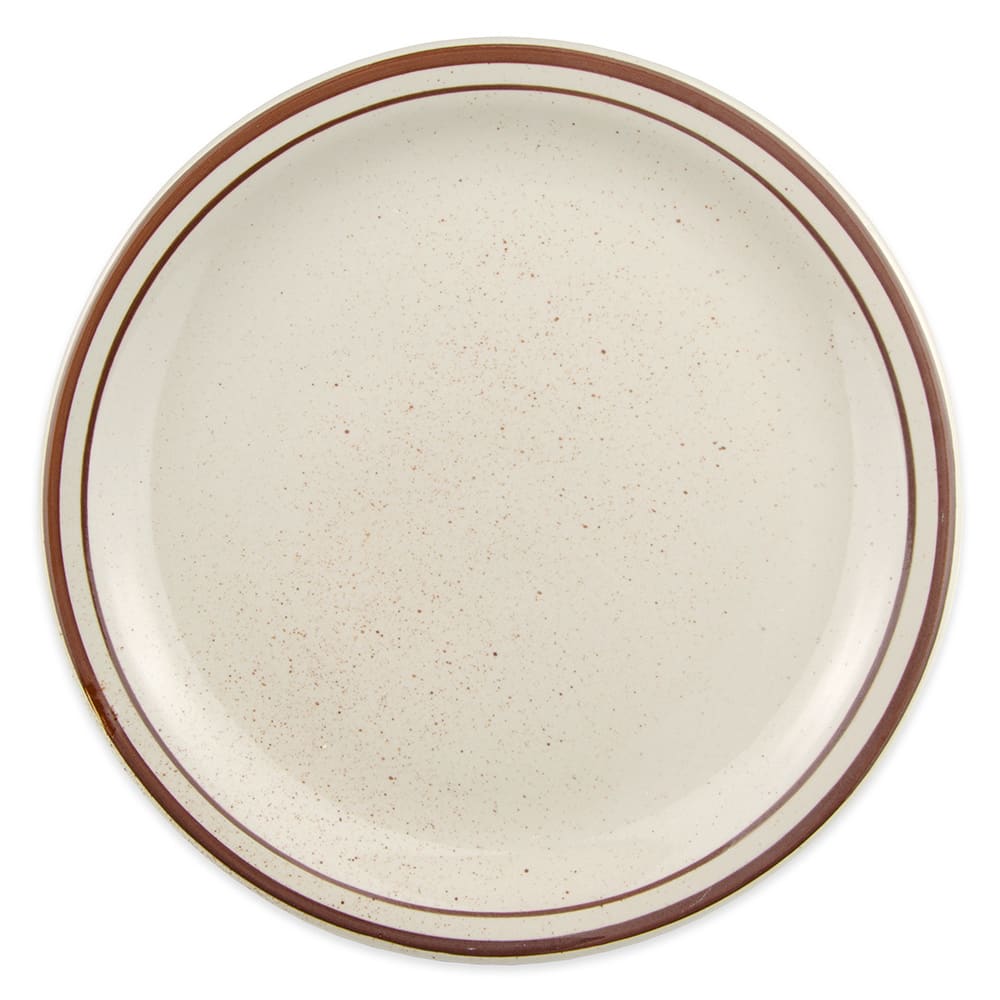 Libbey DSD-9 9 1/2" Round Desert Sand Plate - Speckled, (2) Brown Bands
