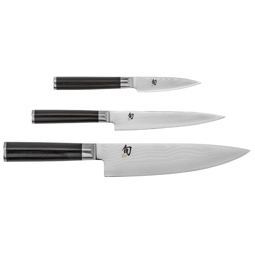 Shun Shun Classics 3 Piece Starter Set w/ Chef's, Utility, & Paring Knives (DMS300)
