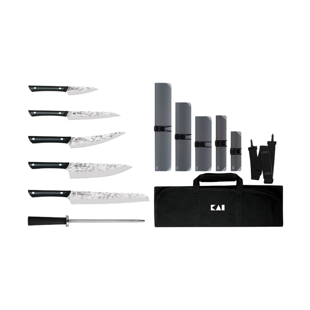 Shun 7 Piece Culinary Set w/ (5) Knives & (1) Honing Steel, Knife Roll (HTS0799)
