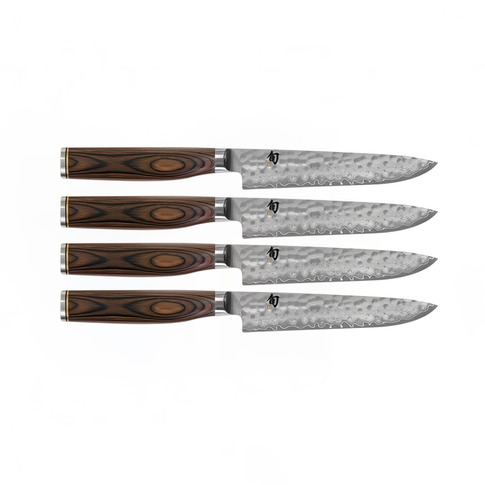 Shun 4 Piece Steak Set, 5" Damascus-Hammered Blade, Gift Box (TDMS0400)