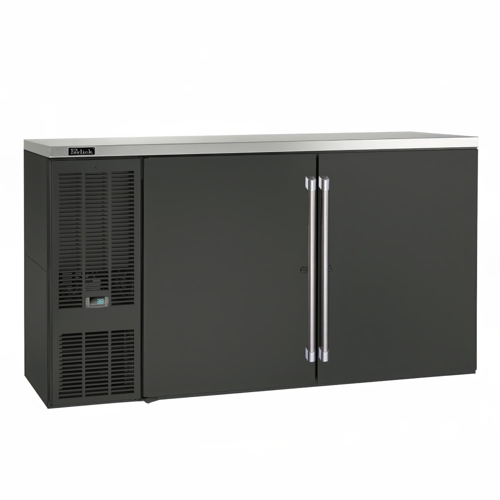 Perlick BBS60-BS-L-STK 60" Bar Refrigerator - 2 Swinging Solid Doors, Black, 120v
