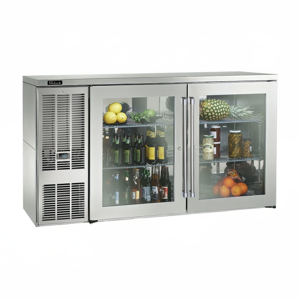 Perlick BBS60-SG-L-STK 60" Bar Refrigerator - 2 Swinging Glass Doors, Stainless, 120v