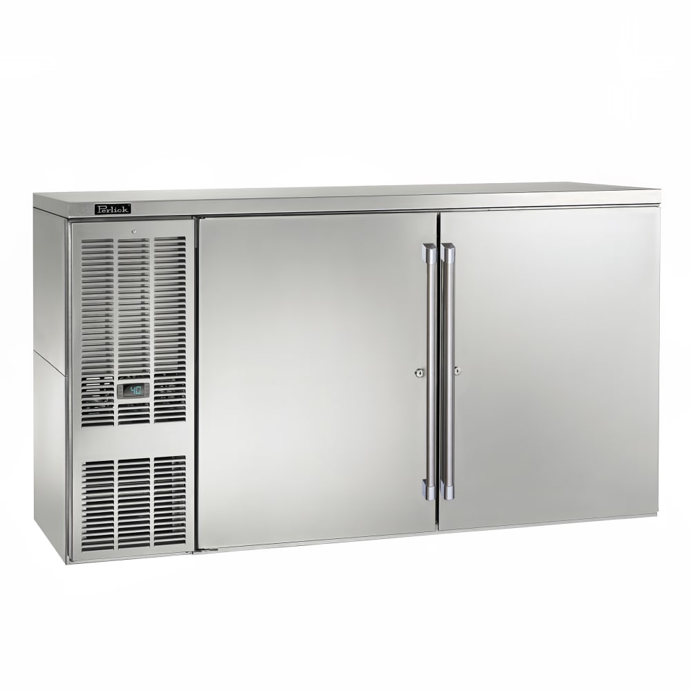 Perlick BBS60-SS-L-STK 60" Bar Refrigerator - 2 Swinging Solid Doors, Stainless, 120v