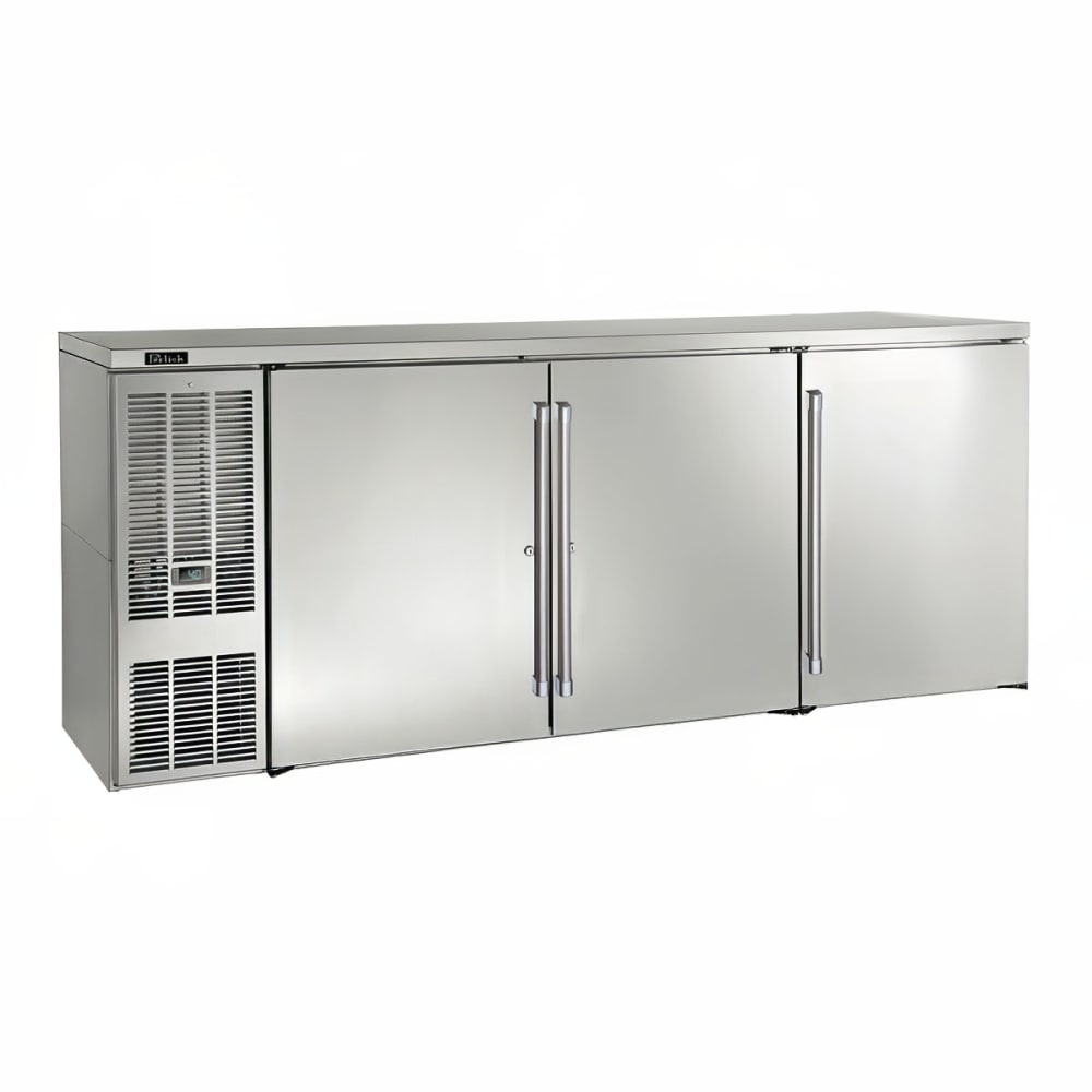 Perlick BBS84-SS-L-STK 84" Bar Refrigerator - 3 Swinging Solid Doors, Stainless, 120v