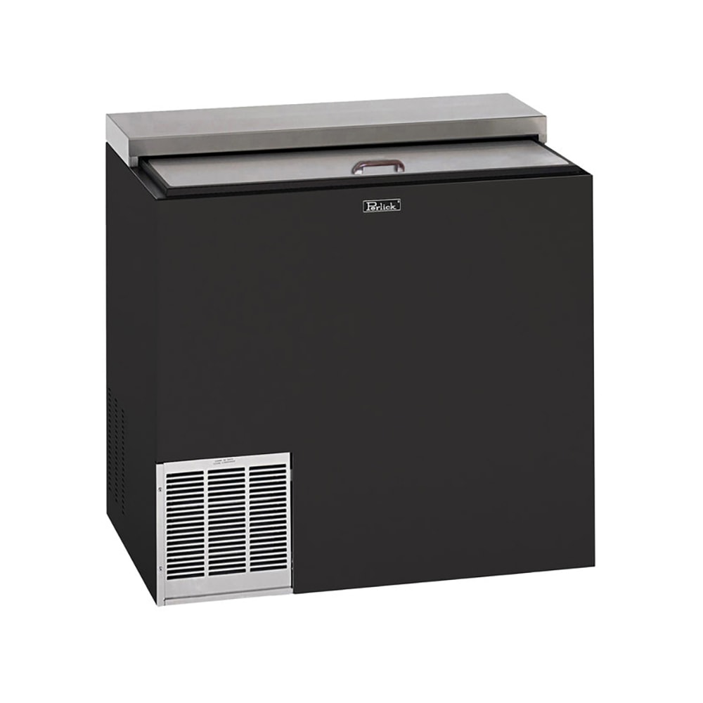 Perlick BC36RT-3 36" Forced Air Bottle Cooler - Holds (117) 12 oz Bottles, Lid Locks, Black, 120v