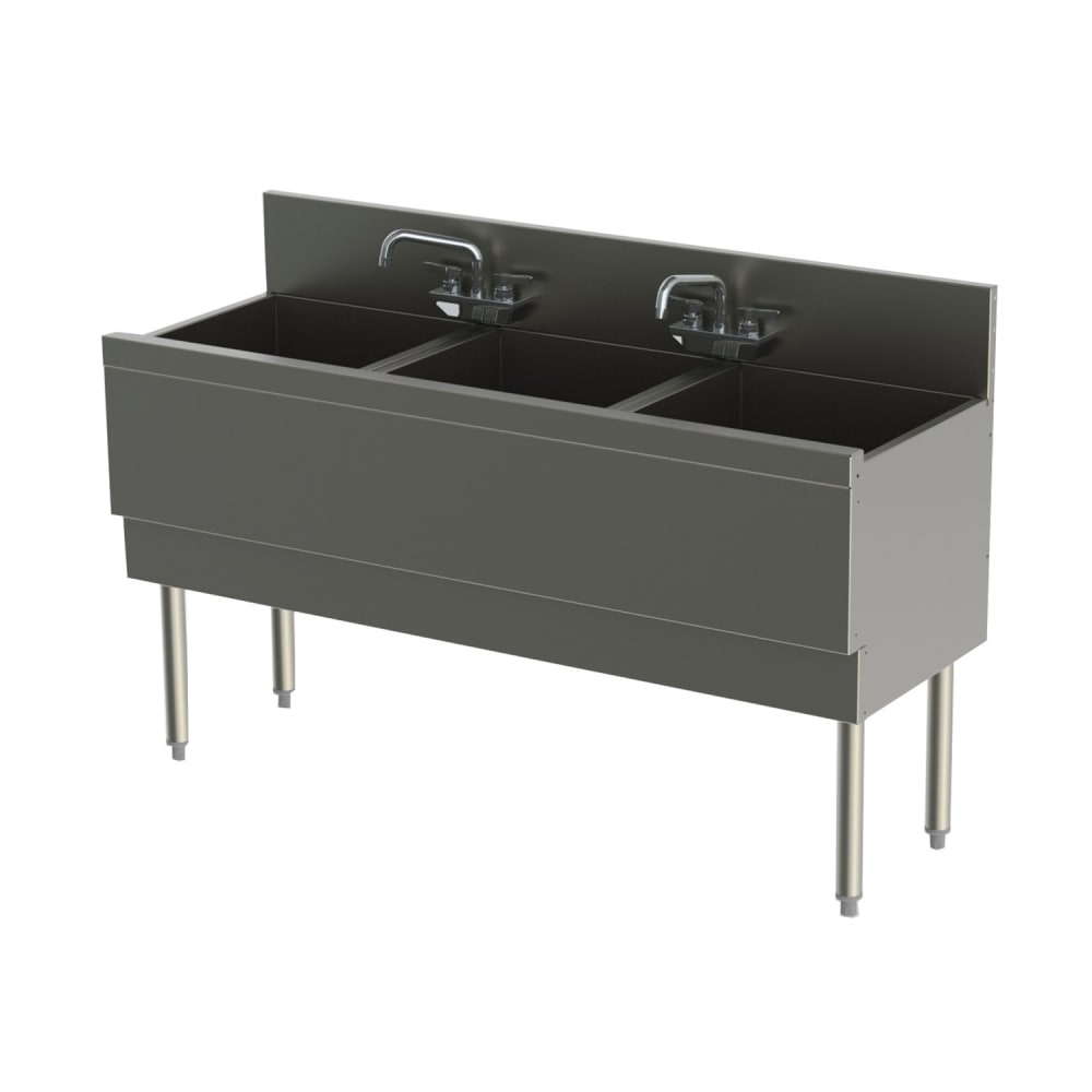 Perlick TS54M3-EC 54" 3 Compartment Sink w/ 16"L x 16 1/4"W Bowl, 15" Deep