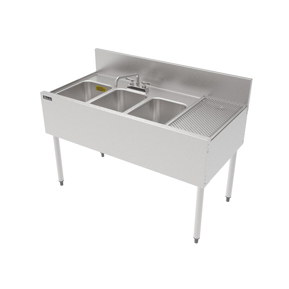 Perlick TSF48M3-DBR 72" 3 Compartment Sink w/ 14"L x 10"W Bowl, 9 1/4" Deep