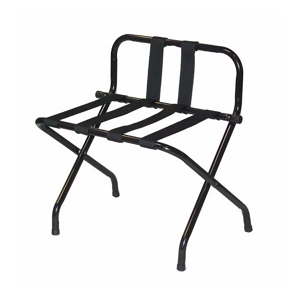 CSL Metal Luggage Rack w/ 2 1/4" Black Poly Straps - 24 1/4"W x 16"D x 26 1/2"H, Black (1055B-BL-BL)