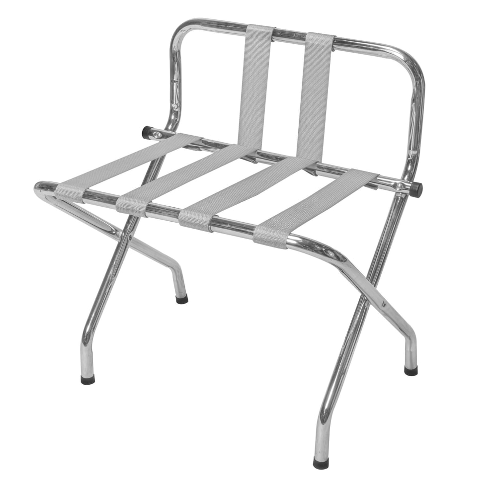 CSL Metal Luggage Rack w/ 2 1/4" Silver Poly Straps - 24 1/4"W x 16"D x 26 1/2"H, Chrome (1055B-C-SV)