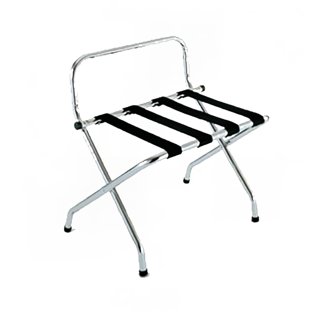 CSL Metal Luggage Rack w/ 2 1/4" Black Poly Straps - 24 1/4"W x 16"D x 26 1/2"H, Chrome (1055C-BL)