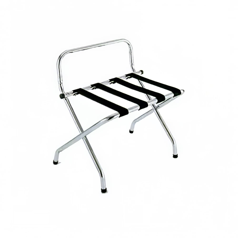 CSL Metal Luggage Rack w/ 2 1/4" Black Poly Straps - 24 1/4"W x 16"D x 26 1/2"H, Chrome (1055C-BL-1)