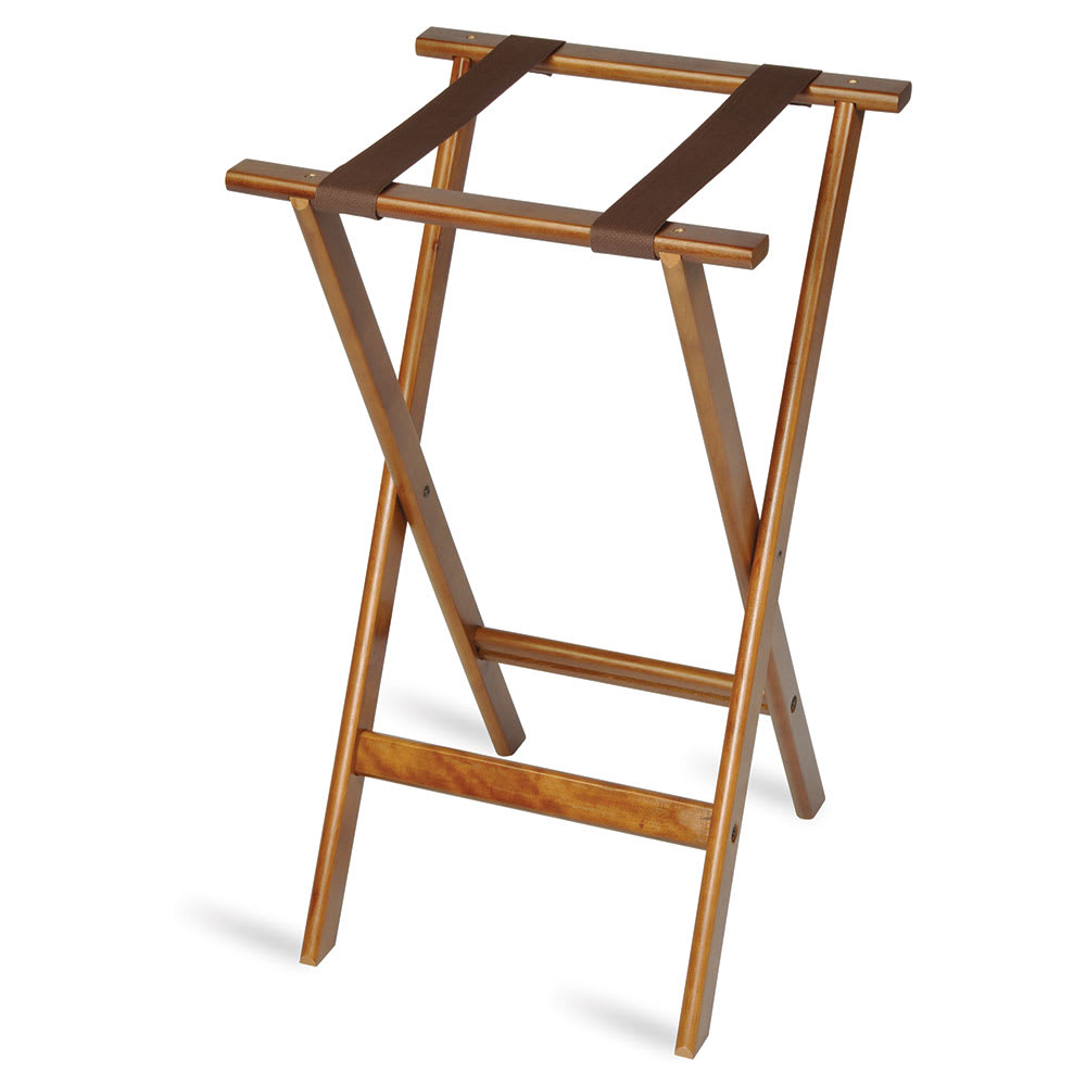 CSL 30" Flat Tray Stand w/ 2 Brown Straps & Rounded Edge, Dark Walnut Finish (1170)