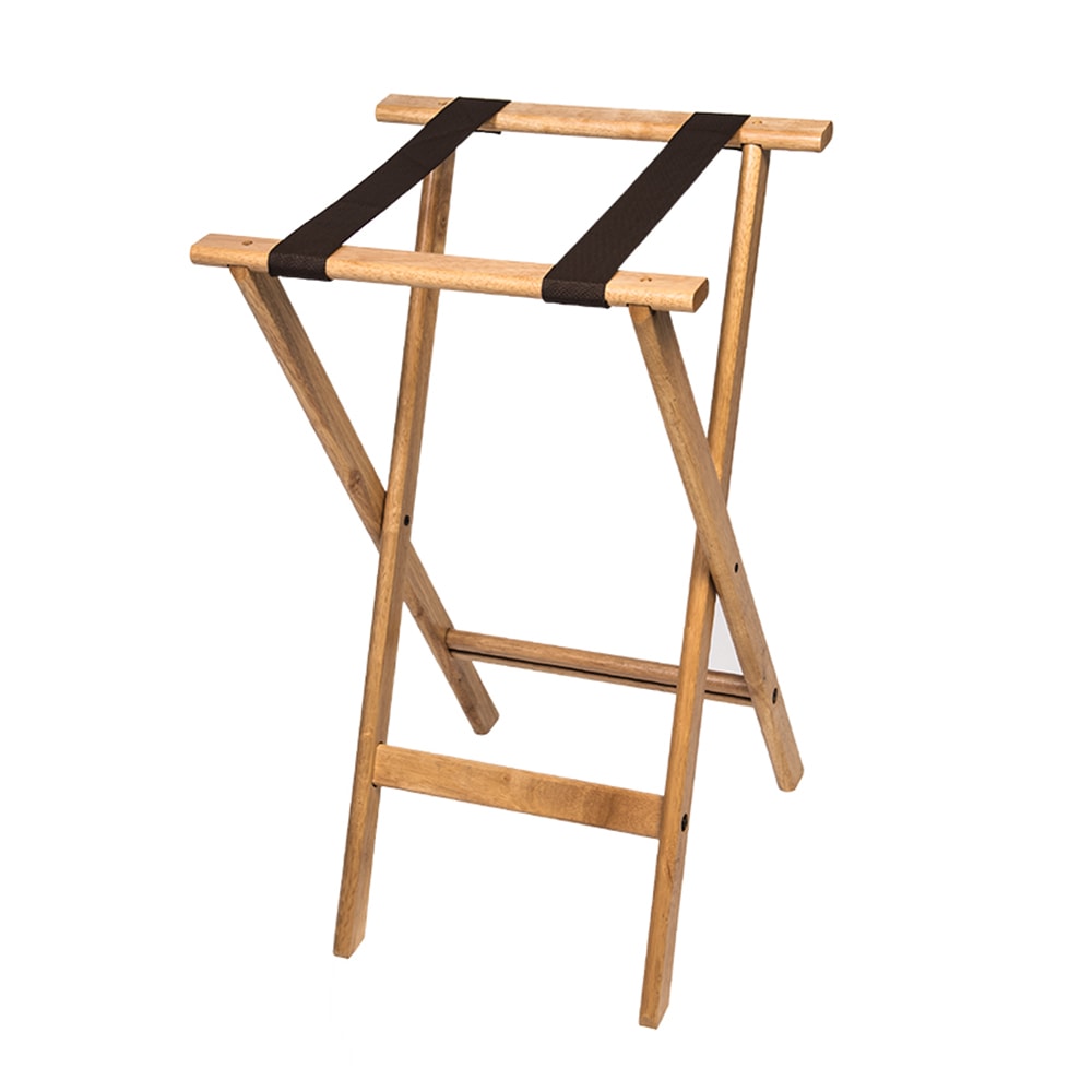 CSL 30"H Folding Tray Stand w/ Brown Straps - 18 1/2" x 17" Top, Wood Frame w/ Natural Finish (1170NAT)