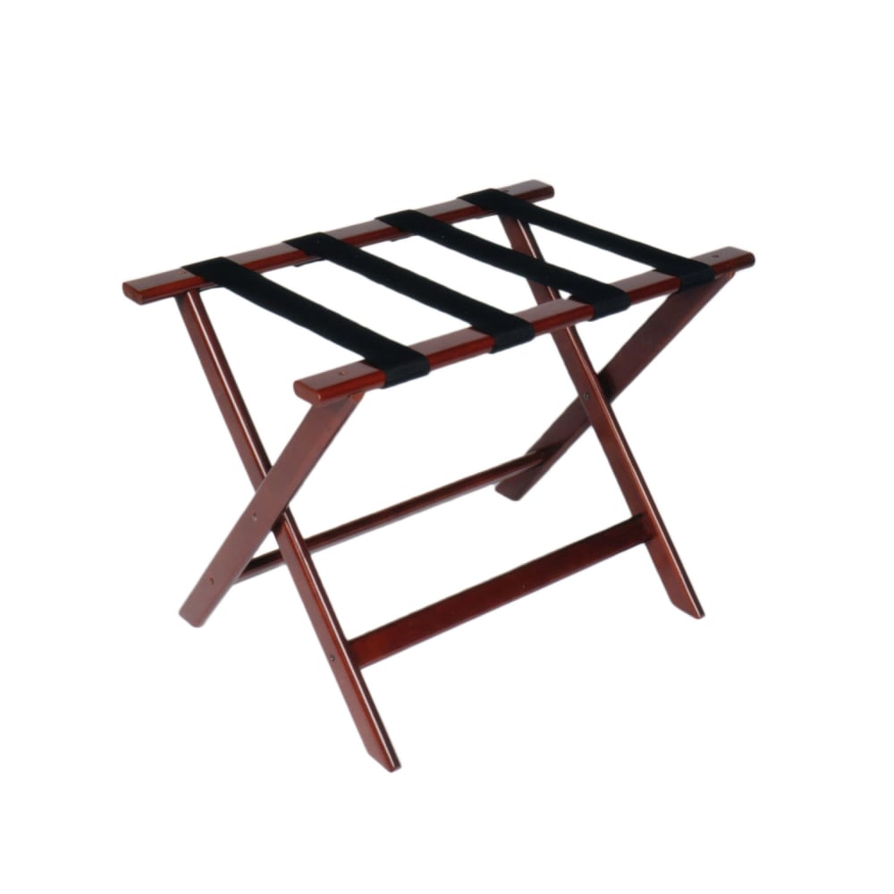 CSL Wood Luggage Rack w/ 2 1/4" Black Poly Straps - 26"W x 17"D x 18 1/2"H, Cherry Mahogany (177CM)