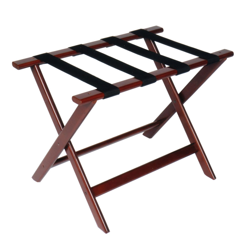 CSL Wood Luggage Rack w/ 2 1/4" Black Poly Straps - 26"W x 17"D x 18 1/2"H, Cherry Mahogany (177CM-1)