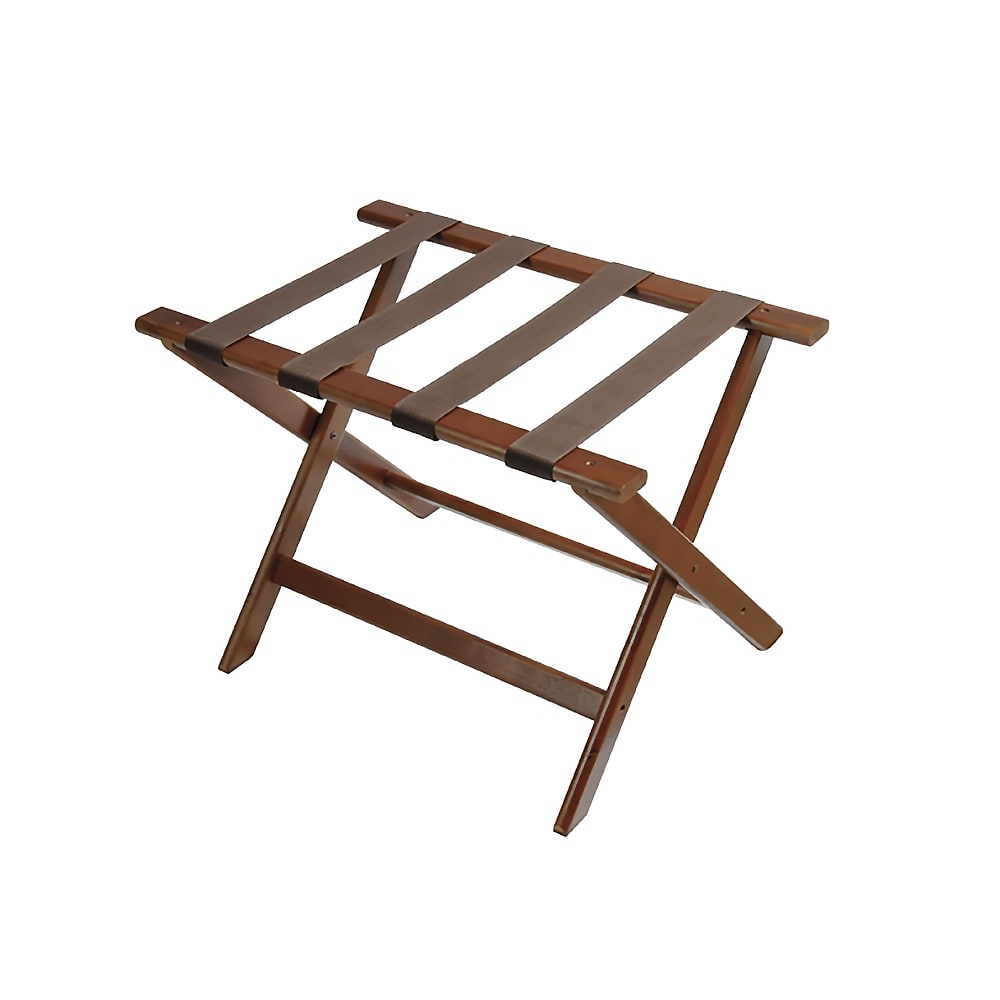 CSL Wood Luggage Rack w/ 2 1/4" Brown Poly Straps - 26"W x 17"D x 18 1/2"H, Walnut (177DK)