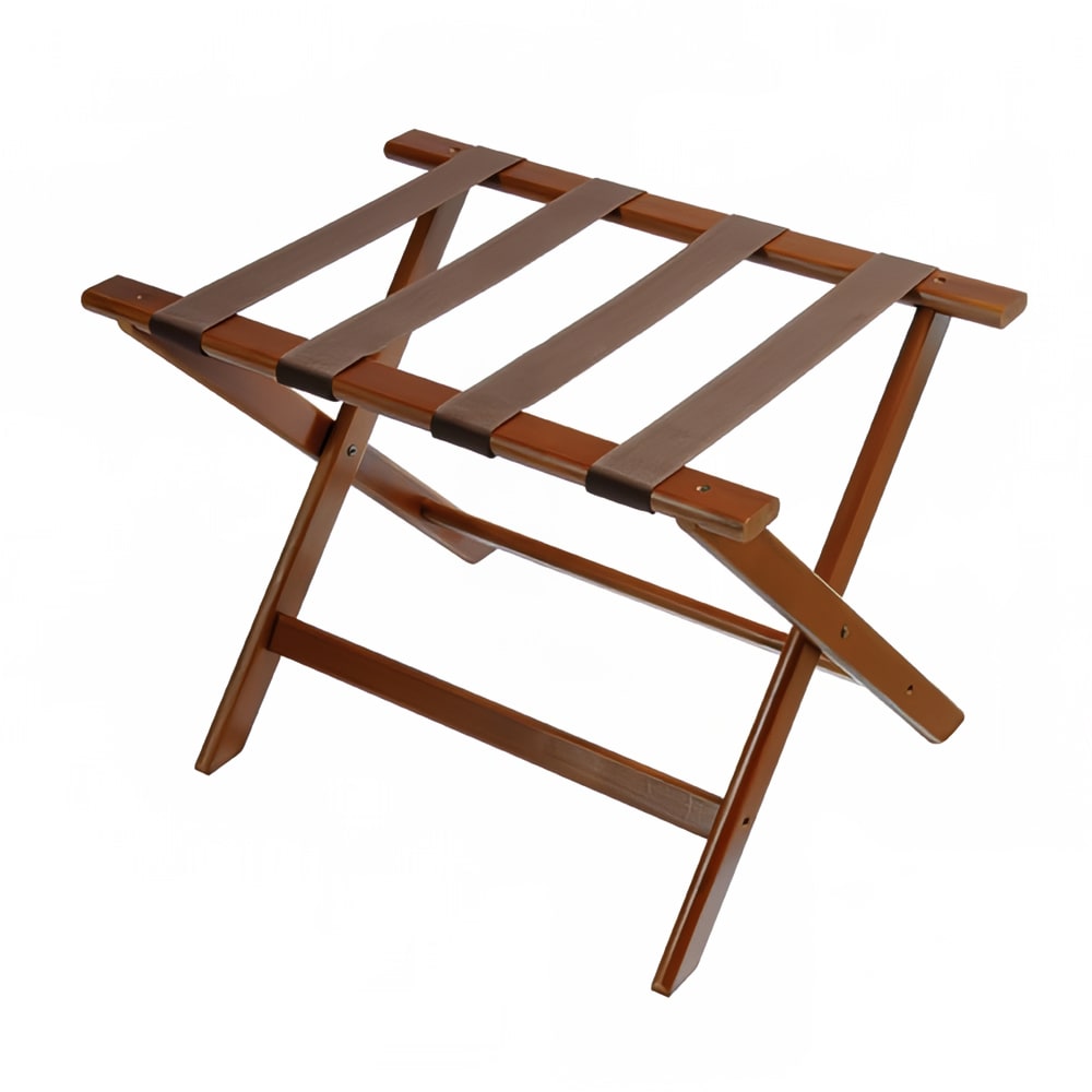 CSL Wood Luggage Rack w/ 2 1/4" Brown Poly Straps - 26"W x 17"D x 18 1/2"H, Walnut (177DK-1)
