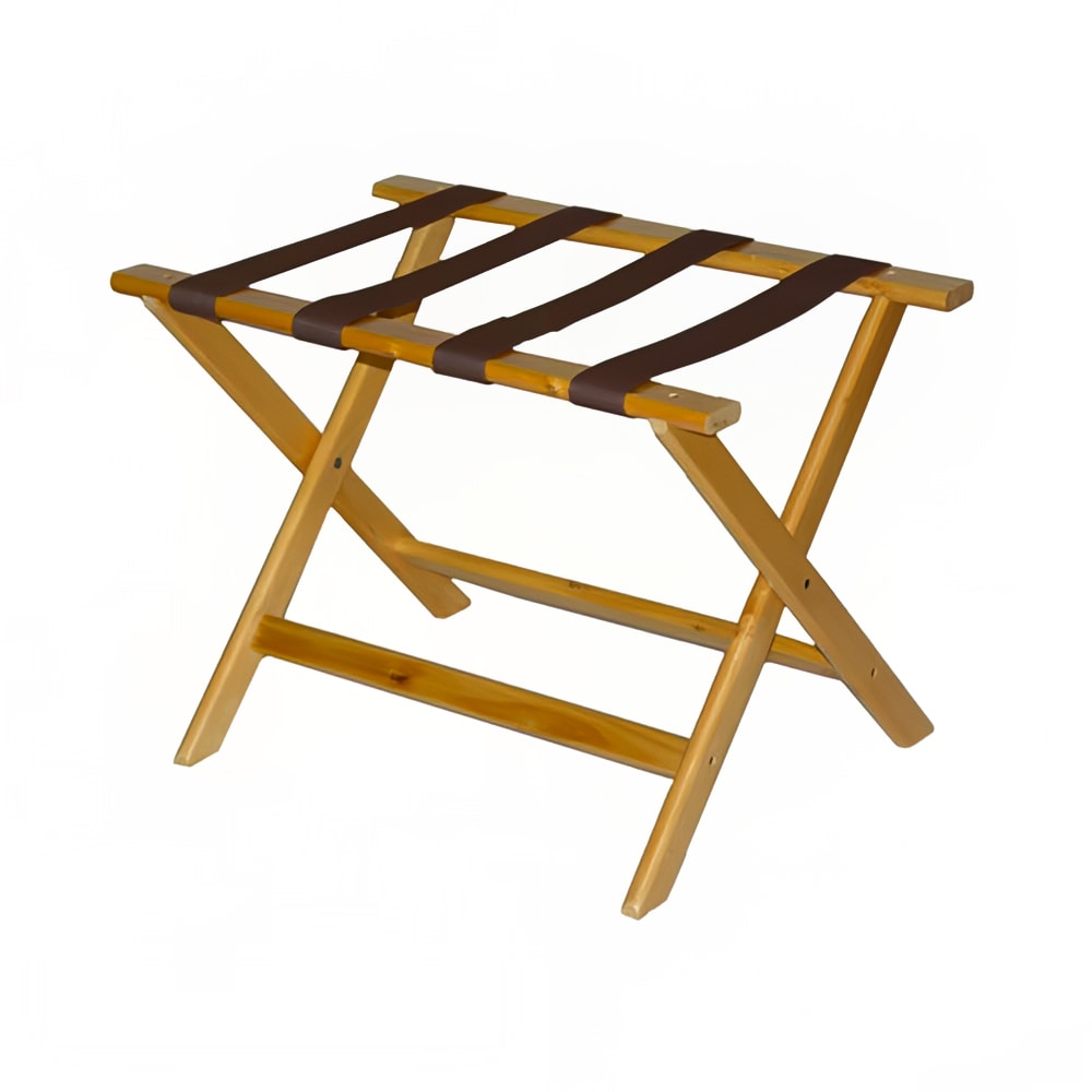 CSL Wood Luggage Rack w/ 2 1/4" Brown Poly Straps - 26"W x 17"D x 18 1/2"H, Light Finish (177LT-1)