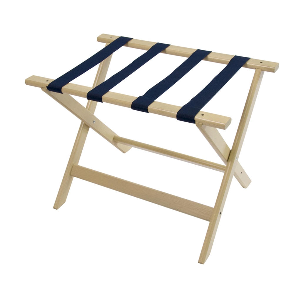 CSL Wood Luggage Rack w/ 2 1/4" Navy Blue Straps - 26"W x 17"D x 18 1/2"H, White Wash (177WW)