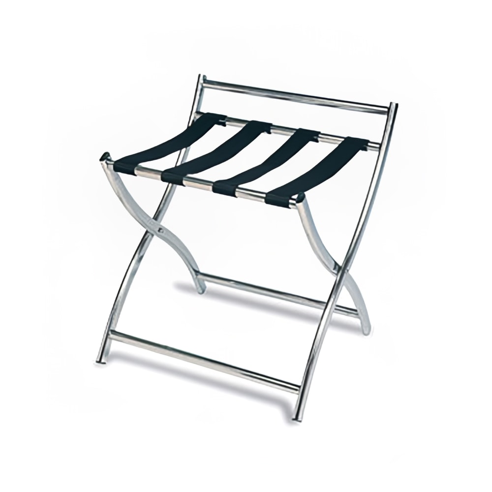 CSL Metal Luggage Rack w/ Black Poly Straps - 19 1/2"W x 18 1/2"D x 22 1/2"H, Silver (199SS-BL)