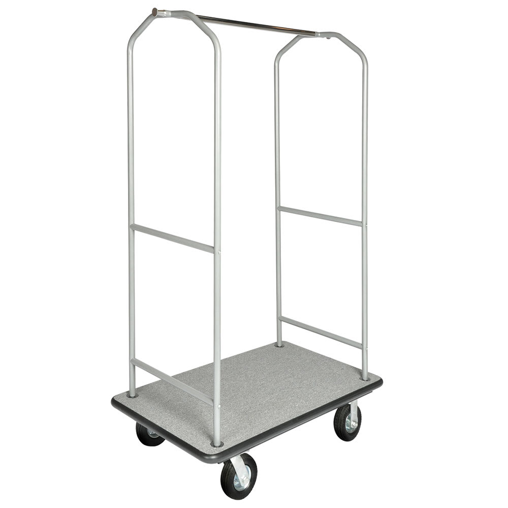 CSL Upright Hotel Luggage Cart w/ Gray Carpet, Silver (2005BK-060-GRY)