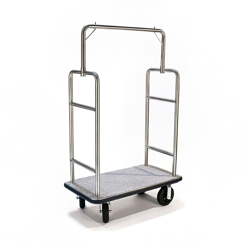 CSL Upright Hotel Luggage Cart w/ Gray Carpet, Stainless (2599BK-010-GRY)