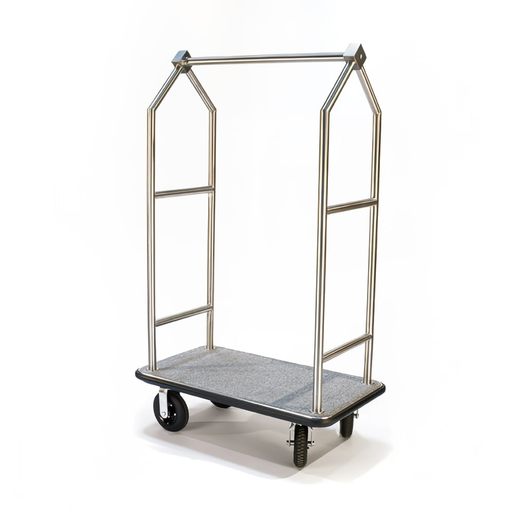 CSL Upright Hotel Luggage Cart w/ Gray Carpet, Stainless (2699BK-010-GRY)