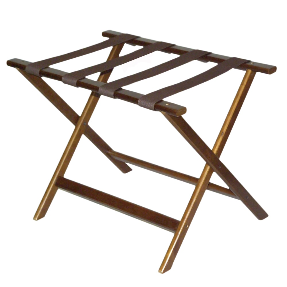 CSL Wood Luggage Rack w/ 2 1/4" Brown Poly Straps - 26"W x 17"D x 19 1/2"H, Walnut (277DK)