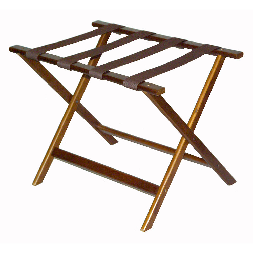 CSL Wood Luggage Rack w/ 2 1/4" Brown Poly Straps - 26"W x 17"D x 19 1/2"H, Walnut (277DK-1)