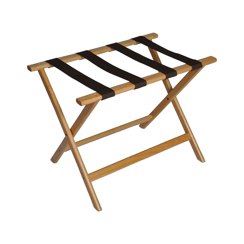 CSL Wood Luggage Rack w/ 2 1/4" Brown Poly Straps - 26"W x 17"D x 19 1/2"H, Light Finish (277LT)