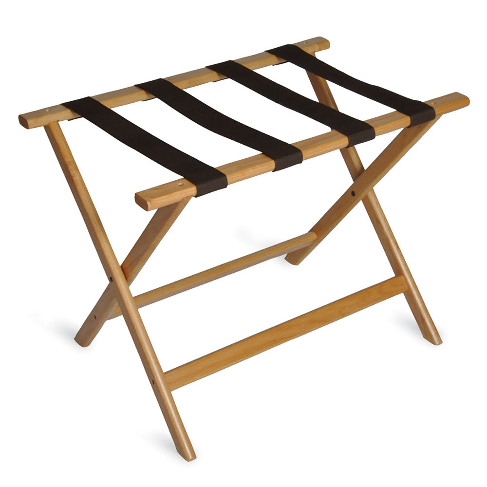 CSL Wood Luggage Rack w/ 2 1/4" Brown Poly Straps - 26"W x 17"D x 19 1/2"H, Light Finish (277LT-1)