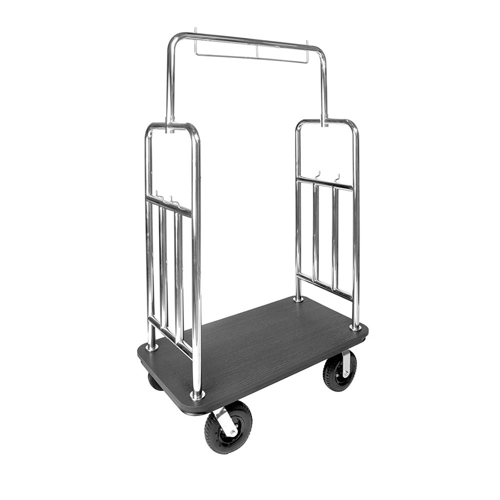 CSL Upright Luggage Cart w/ Black Plastic Deck - Brushed Stainless Steel Frame (2799PLS-010)