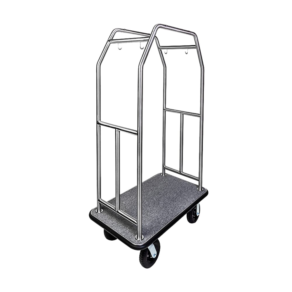 CSL Luggage Cart w/ Carpeted Deck - 44"L x 24"W x 72"H, Stainless (2999BK-010-GRY)