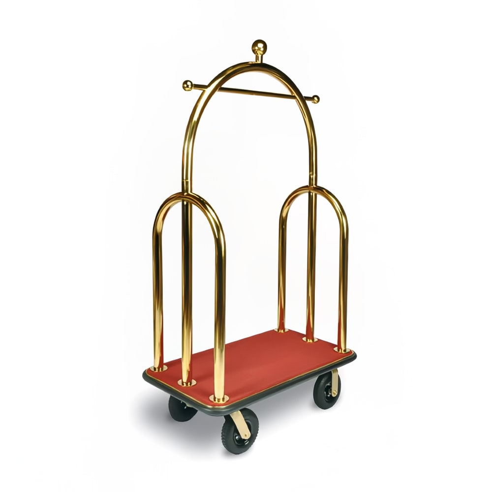 CSL Upright Hotel Luggage Cart w/ Red Carpet, Gold (3533BK-030-RED)