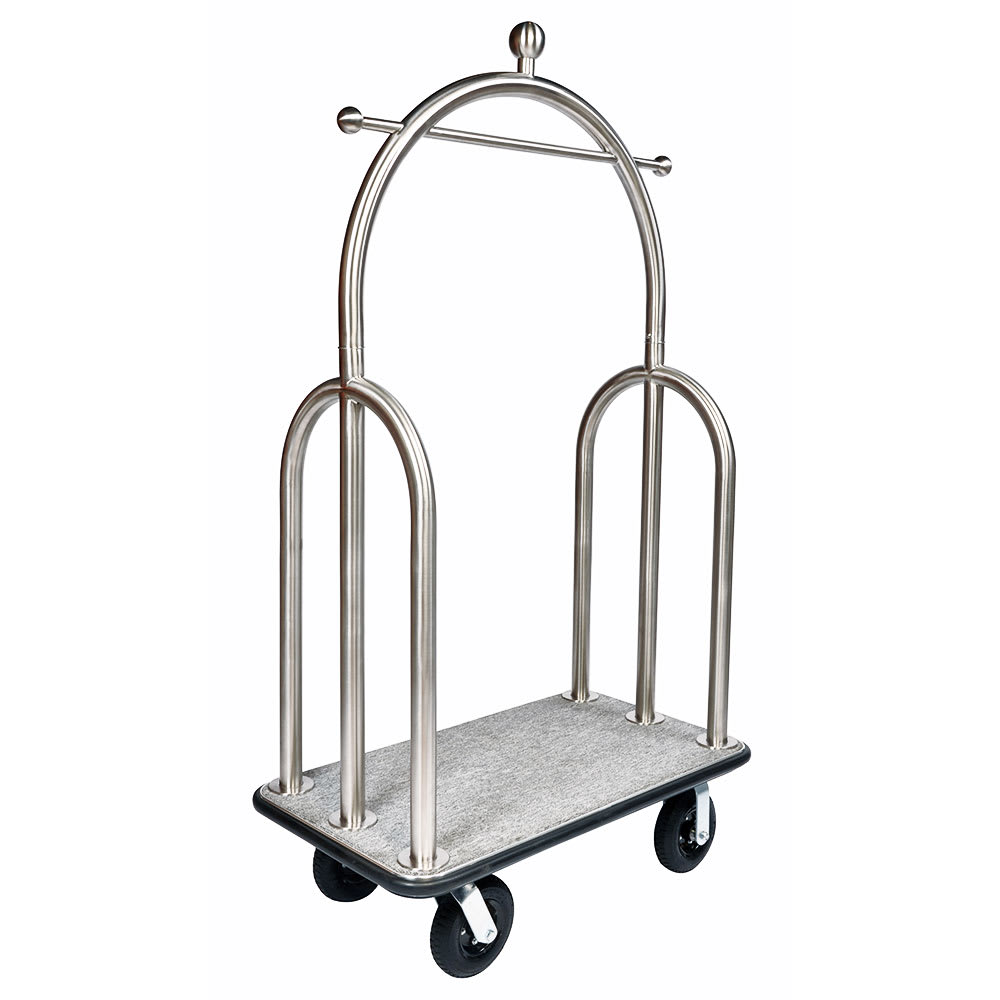 CSL Upright Hotel Luggage Cart w/ Gray Carpet, Stainless (3599BK-010-GRY)