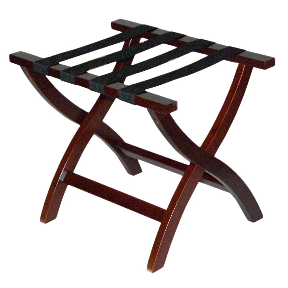 CSL Wood Luggage Rack w/ 2" Black Poly Straps - 23"W x 17"D x 19 1/4"H, Mahogany (77MAH-1)