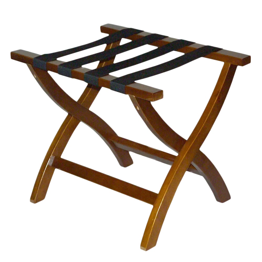 CSL Wood Luggage Rack w/ 2" Black Poly Straps - 23"W x 17"D x 19 1/4"H, Walnut (77WAL-1)