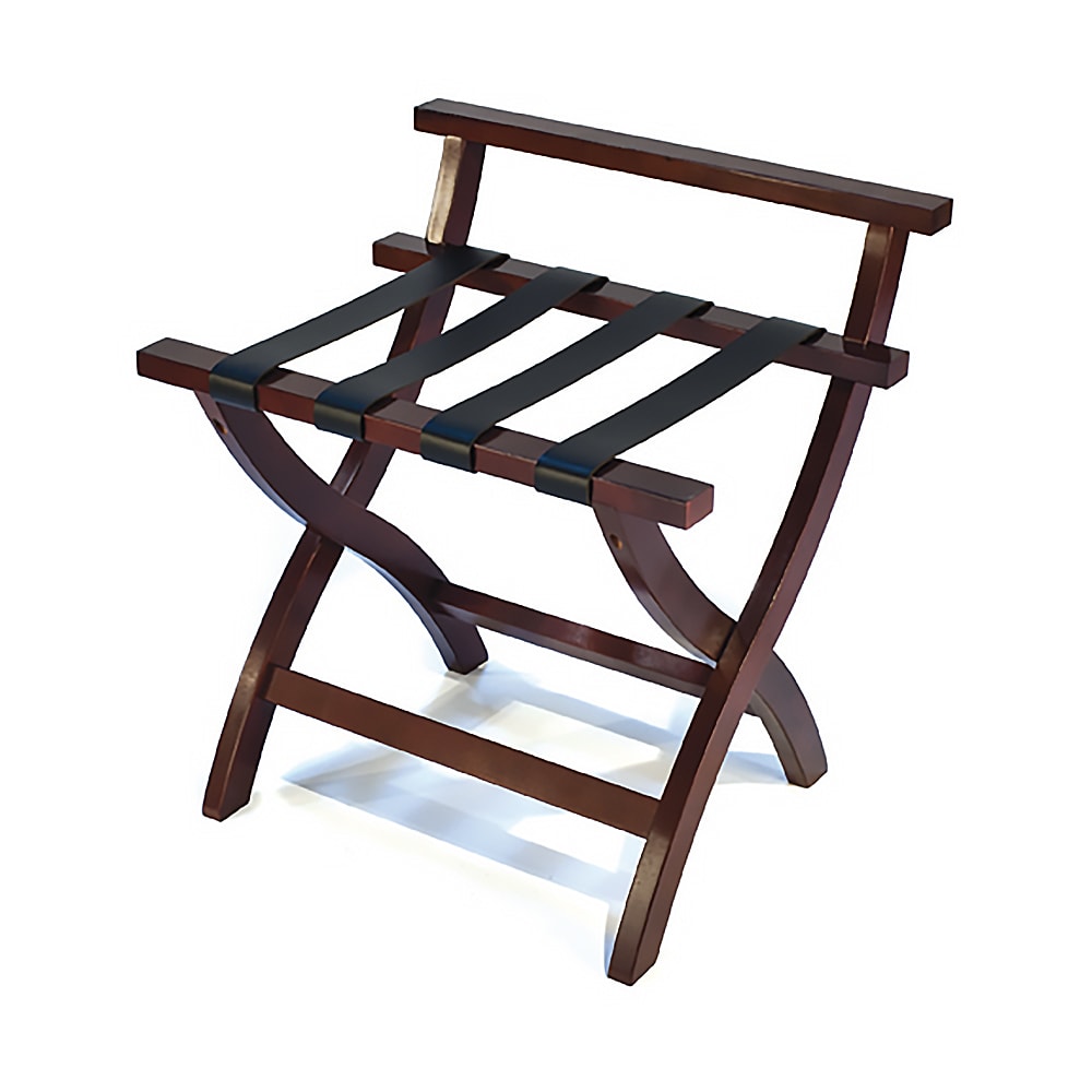 CSL Wood Luggage Rack w/ 2 1/4" Black Poly Straps - 23"W x 19"D x 24"H, Mahogany (79MAH)