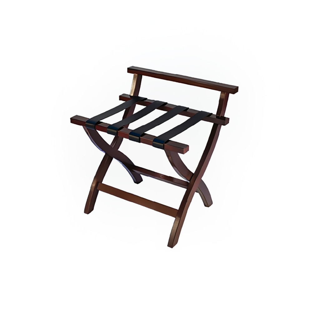 CSL Wood Luggage Rack w/ 2 1/4" Black Leather Poly Straps - 23"W x 19"D x 24"H, Mahogany (79MAH-L)