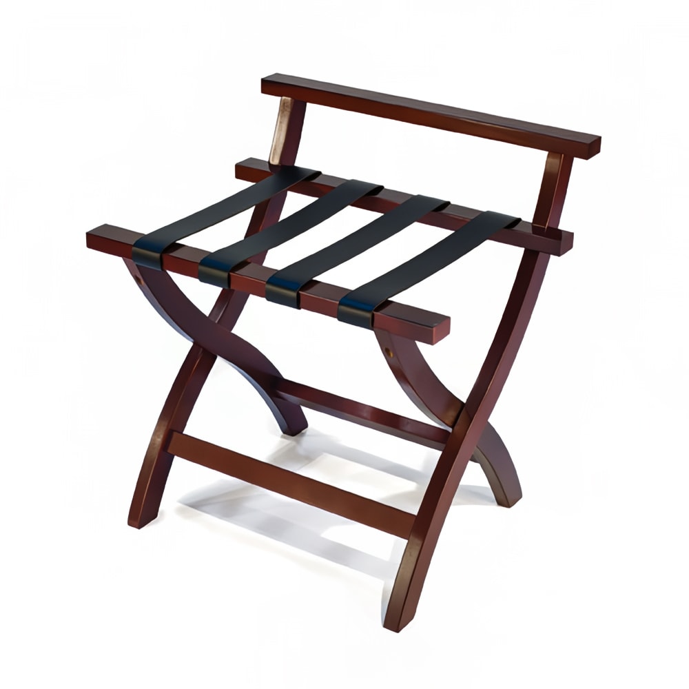 CSL Wood Luggage Rack w/ 2 1/4" Black Leather Poly Straps - 23"W x 19"D x 24"H, Mahogany (79MAH-L-1)