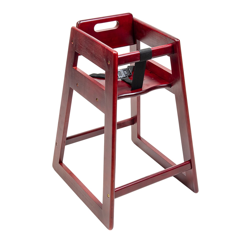 CSL 27" Stackable Wood High Chair w/ Waist Strap - Rubberwood, Mahogany (900MH-KD)