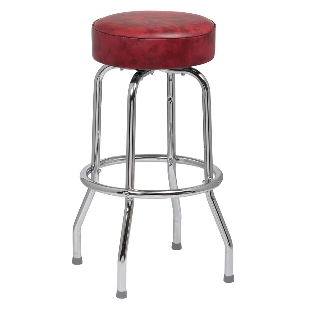 Royal Industries Backless Bar Stool w/ Crimson Vinyl Seat, Chrome (ROY 7711 CRM)