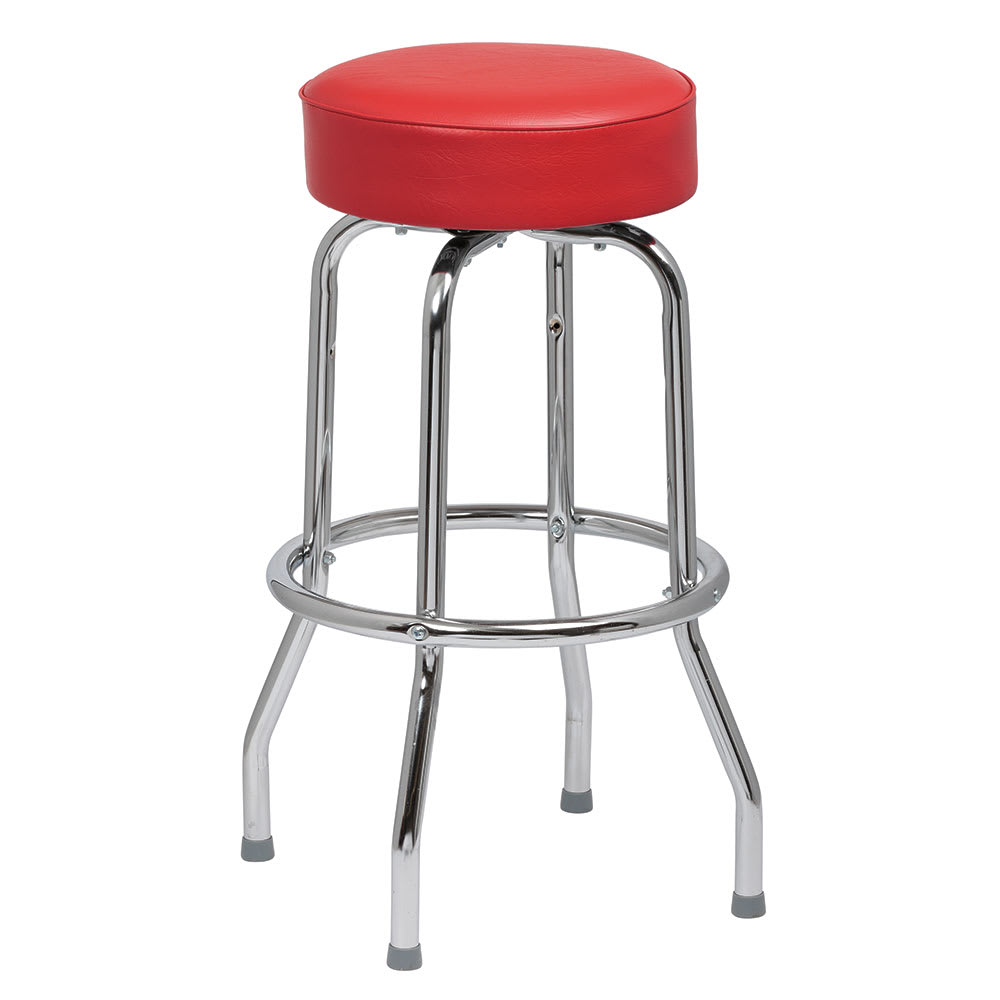 Royal Industries Backless Bar Stool w/ Red Vinyl Seat, Chrome (ROY 7711 R)
