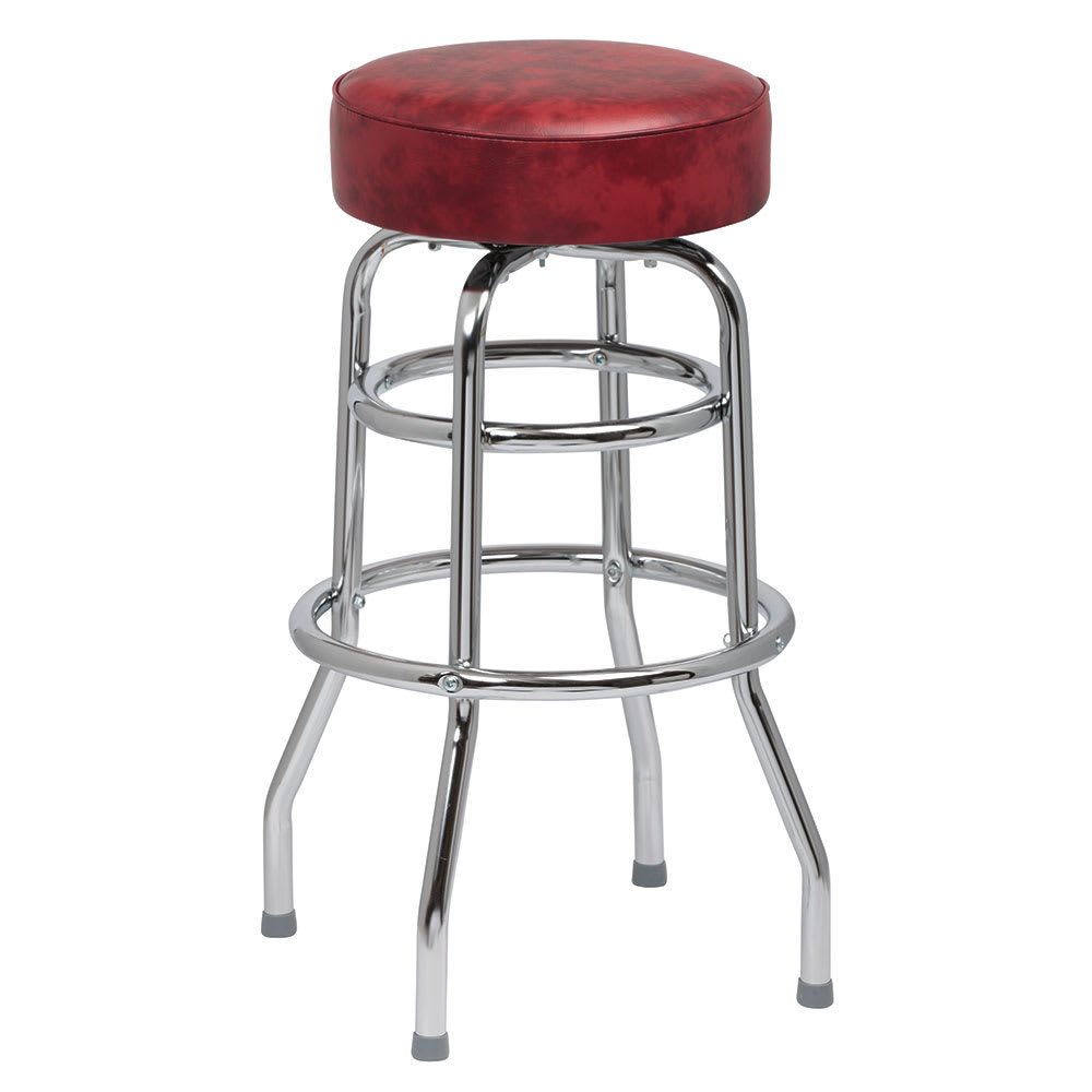 Royal Industries Backless Bar Stool w/ Crimson Vinyl Seat, Chrome (ROY 7712 CRM)