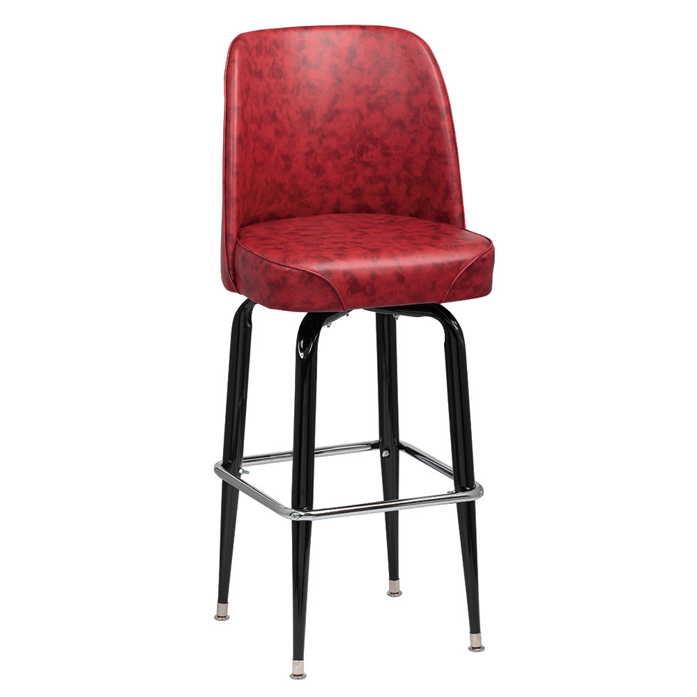 Royal Industries Bar Stool w/ Solid Back & Crimson Vinyl Bucket Seat, Black (ROY 7714 CRM)